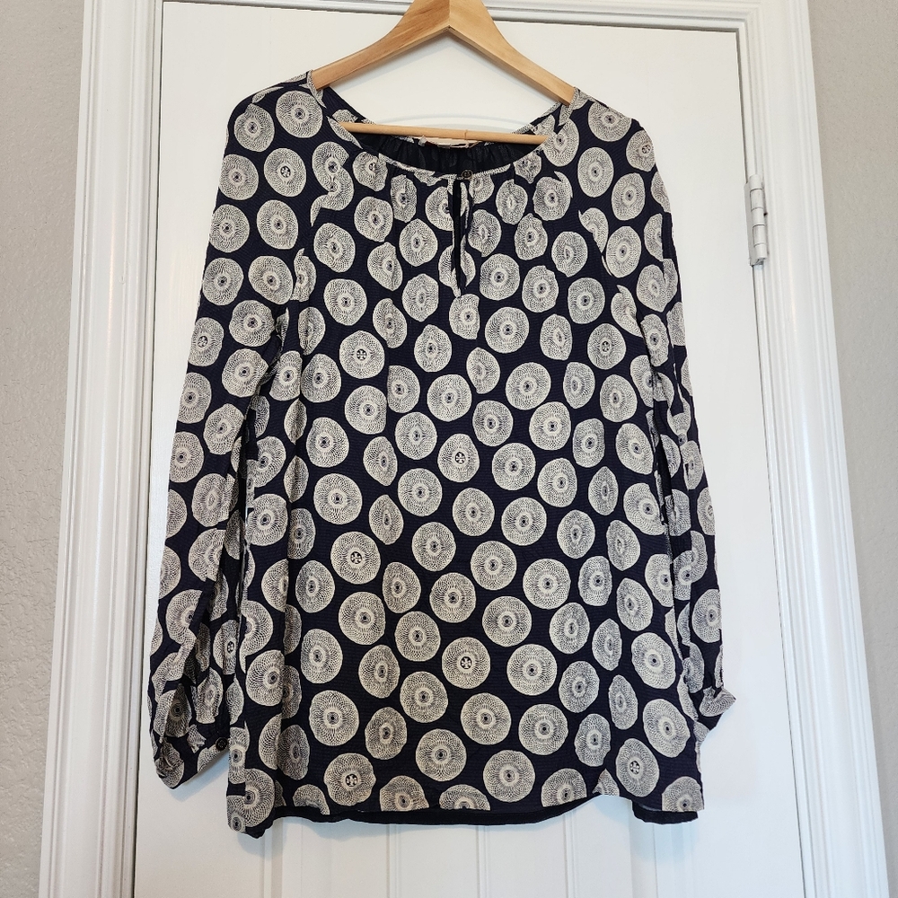 Tory Burch Silk Medallion Blouse Navy